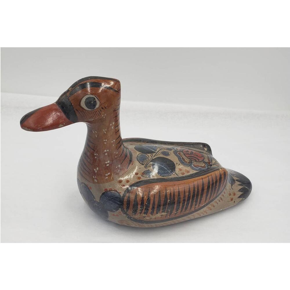 Mexican Pottery Duck Vintage Mexico Folk Art Pottery Floral Design